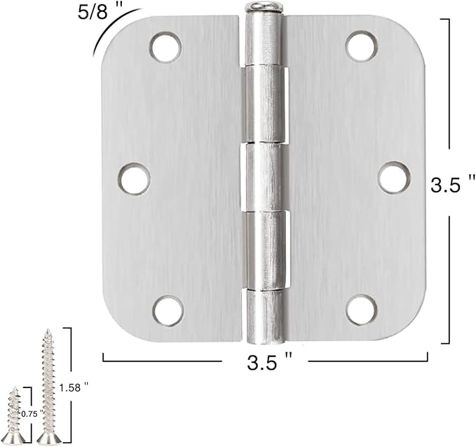 JIW 24 Pack Brushed Nickel Door Hinges 3 1/2 Interior Door Hinges Satin Nickel 3.5 Inch Rounded 5/8” Radius Corners No-Squeak