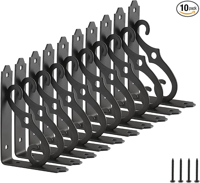HOME MASTER HARDWARE 5 inch Shelf L Brackets Decorative Shelf Brackets Shelf Support Corner Brace Joint Right Angle Bracket with Screws Black 10-Pack (5 x 3-1/2 inch)