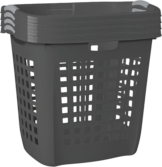 Sterilite 4-Pack 2.1 Bushel Ultra Easy Carry Hamper, Laundry Basket Organizer, Flat Gray - Large Plastic Clothes Bin for Home, Dorm, Bathroom, and Bedroom Organization