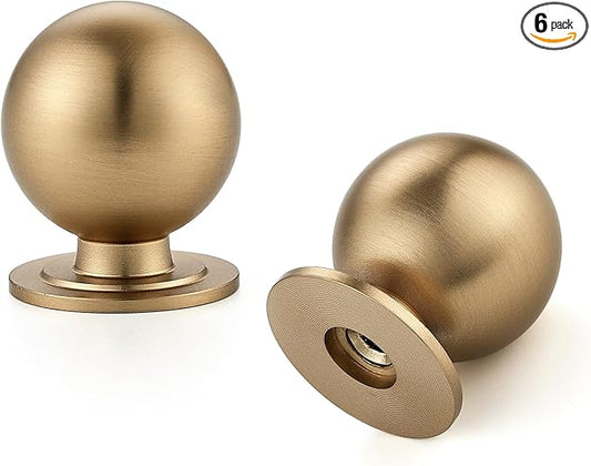 6 Pack Champagne Bronze Cabinet Knobs, Round Dresser Knobs, Ball Kitchen Cabinet Hardware, 0.95" Diameter