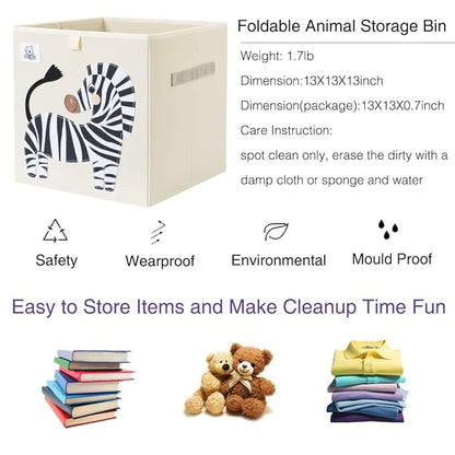 CLCROBD Foldable Animal Cube Storage Bins Fabric Toy Box/Chest/Organizer for Toddler/Kids Nursery, Playroom, 13 inch (Zebra)