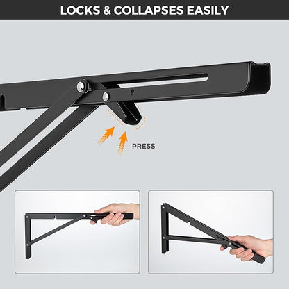 JOY DECOR 18 Inch Heavy Duty Folding Shelf Brackets, 4 Pack (2 Pairs) Collapsible Wall Mounted Brackets for Fold Down Table, Stainless Steel Folding Table Hinge, Matte Black