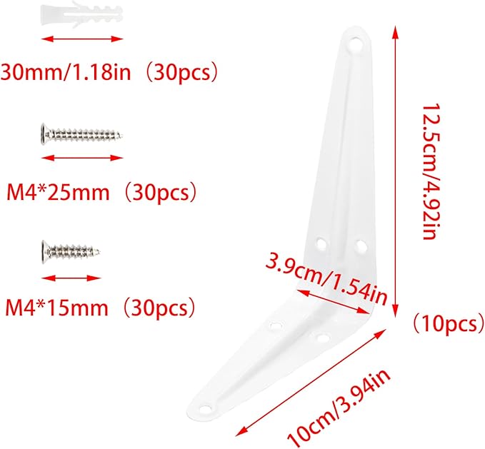 Lilaly 10 Pack Shelf Brackets 5 Inch Shelf Bracket, Heavy Duty L Brackets for Shelves for Hanging Floating Shelves Brack with Screws and Wall Anchors(4"x5",White)