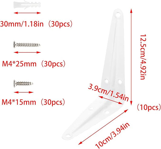 Lilaly 10 Pack Shelf Brackets 5 Inch Shelf Bracket, Heavy Duty L Brackets for Shelves for Hanging Floating Shelves Brack with Screws and Wall Anchors(4"x5",White)