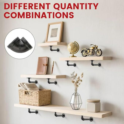 8 Pack Shelf Brackets for 7-14 in Floating Wooden Board Pipe Shelf Brackets, Heavy Duty Pipe Shelving Bracket, L Industrial Shelving Brackets, Shelves Bracket, Black