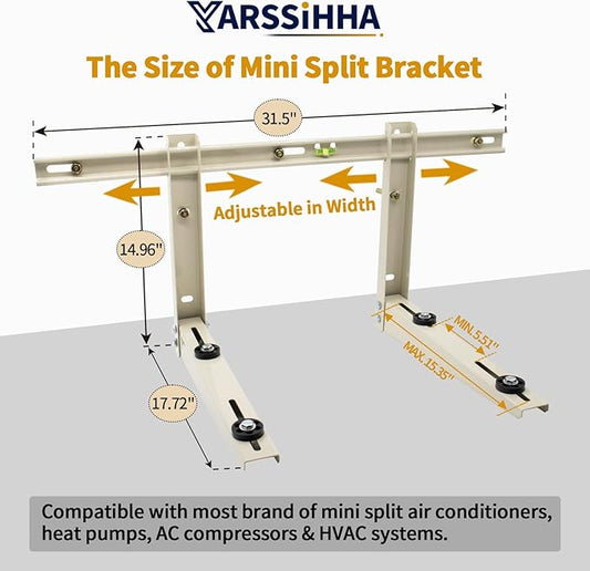 Yarssihha Mini Split Wall Mounting Bracket for Universal 7000-24000 BTU Ductless Air Conditioners Heat Pumps, Outdoor Heavy Duty Adjustable Wall Mount AC Bracket, Max Load: 260LBS
