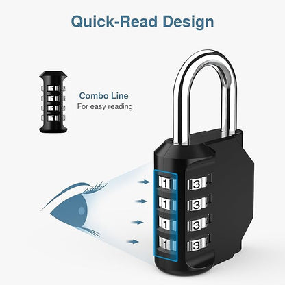 Puroma 4 Pack Combination Lock for Locker 4 Digit Outdoor Waterproof Padlock for School, Gym, Sports, Fence, Toolbox, Gate, Case, Outdoor, Hasp Storage, Cabinets (Black)