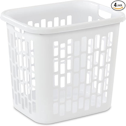 Sterilite Easy Carry Laundry Hamper, Ventilation Holes and Handles to Carry Clothes Between the Laundry Room and Bedroom, Plastic, White, 4-Pack