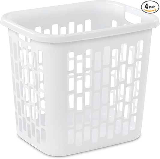 Sterilite Easy Carry Laundry Hamper, Ventilation Holes and Handles to Carry Clothes Between the Laundry Room and Bedroom, Plastic, White, 4-Pack