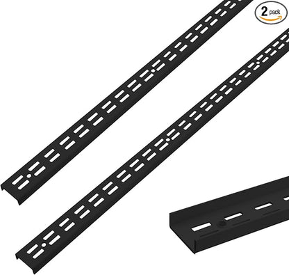 Shelving Track,ULIFESTAR Dual Trak Adjustable Wood Shelf Bracket,2PCS Direct Mount Into Fasttrack Garage Rail,Garage Organization System (32*12*1000mm/1.25*0.47*39.37" Double Row Black)