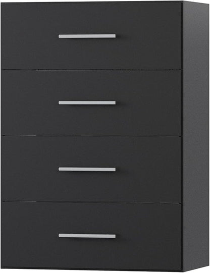 4 Drawer Short Tower Closet Unit, Modular Closet System, Wood Closet System Organizer with Storage for Walk In Closets, Clothing Rack Closet for Hanging Clothes, Bedroom, Black, 31.5"W