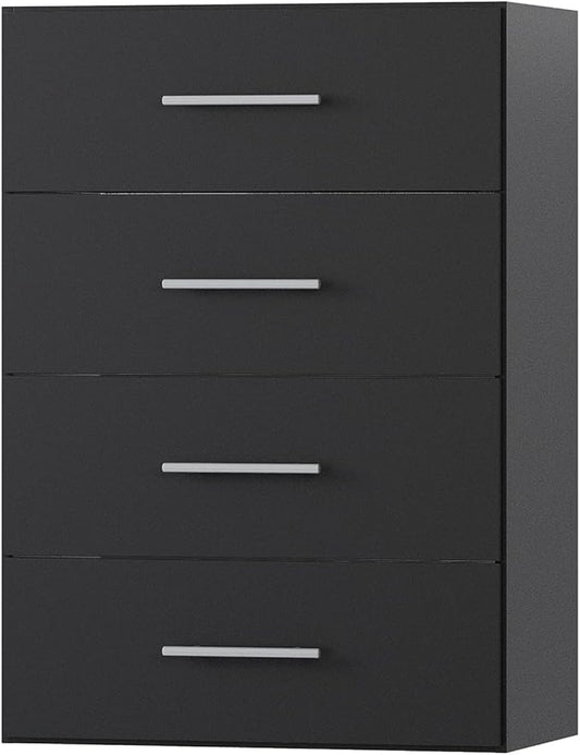 4 Drawer Short Tower Closet Unit, Modular Closet System, Wood Closet System Organizer with Storage for Walk In Closets, Clothing Rack Closet for Hanging Clothes, Bedroom, Black, 19.5"W