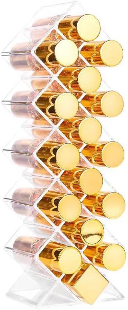Lipstick Organizer - Acrylic Lipstick Holder Clear Cosmetic Fish Shape Lip Gloss Tower Makeup Storage for Bathroom Vanity Countertop (16 Spaces)
