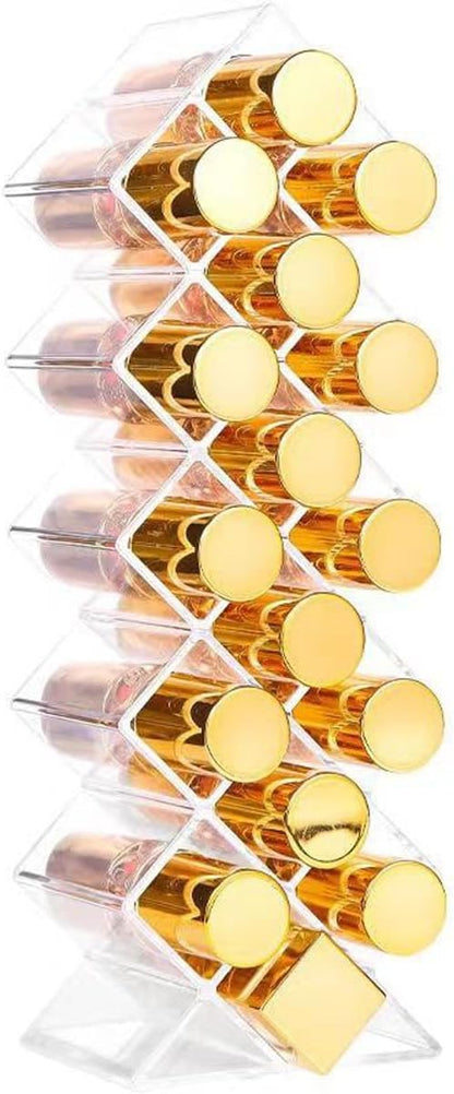 Lipstick Organizer - Acrylic Lipstick Holder Clear Cosmetic Fish Shape Lip Gloss Tower Makeup Storage for Bathroom Vanity Countertop (16 Spaces)