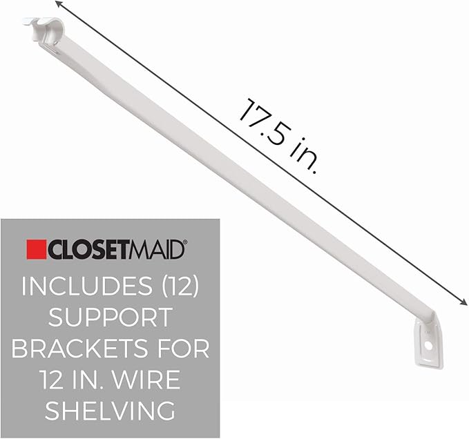 ClosetMaid Wire Shelving Support Brackets for 12 in. & 16 in. Deep Shelves, 12-Pack, with Anchors & Pins for Installation, White