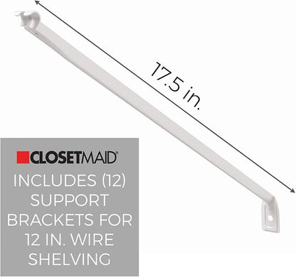 ClosetMaid Wire Shelving Support Brackets for 12 in. & 16 in. Deep Shelves, 12-Pack, with Anchors & Pins for Installation, White