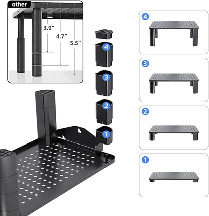 Pholiten Monitor Stand with Storage Drawer | Desk Organizer Riser for Computer Screens, Laptops | Office & Home Workspace Solution, 44lbs Capacity Weight，Black