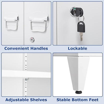 Metal Storage Cabinet with Lock, Locking Cabinets Office Storage Caninet with 2 Doors and Shelves, Lockable Steel Locker Floor Caninets Cupboard, Small Sideboard Buffet Cabnet for Home Office