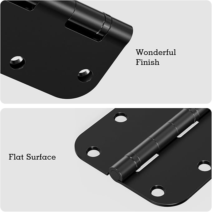 48 Pack Ball Bearing Door Hinges Matte Black 3.5 Inch 5/8"Radius Round Anti Squeak Interior 3-1/2"Flat Iron Bifold Standard Office Bedroom Indoor for Doors 3 ½" Hardware Control Home Decor Essentials