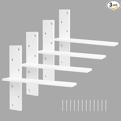 Floating Shelf Bracket 3/8" Thick Heavy Duty Shelf Brackets White 4 Pack Free Hanging Countertop Support Bracket 12" Lx2.5 W Floating Wall Brackets for Cabinets, Dishwasher, Bench Seats Vanities
