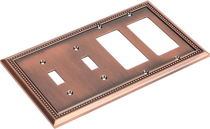 Henne Bery Sunken Pearls Decorative Wall Plate Switch Plate Outlet Cover (Double Toggle/Double Decorator, Antique Copper)