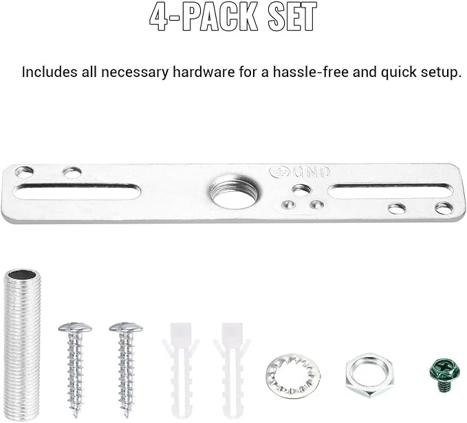 4" Ceiling Light Fixture Mounting Bracket Kit, 4Pcs Universal Lamp Crossbar Hardware Set for Chandelier & Wall Lights, Silver