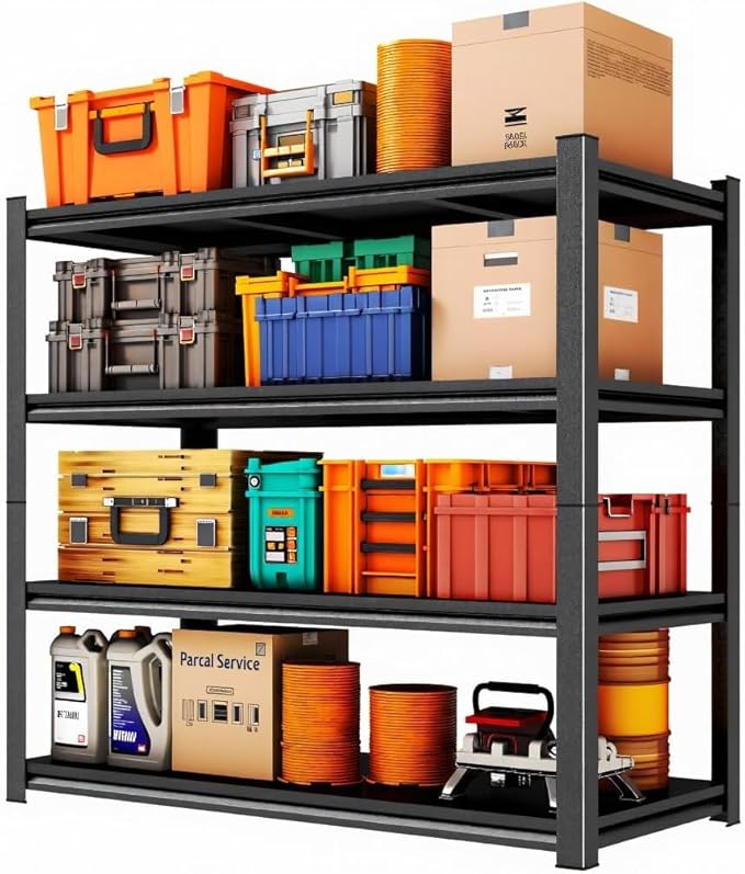 Metal Garage Shelving Unit,Heavy Duty 4-Tier Adjustable Storage Shelves,3000 lbs Capacity,Industrial Shelves for Heavy Tools and Equipment,for Garage,Basement