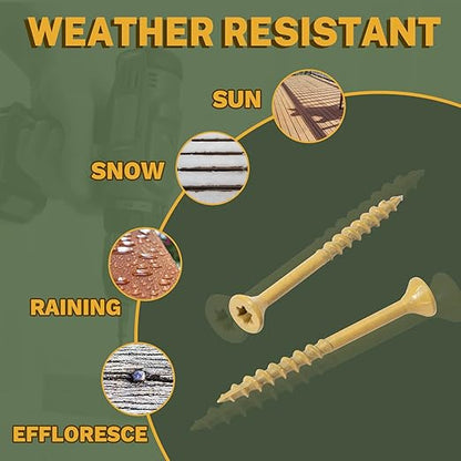 LIONMAX Deck Screws 5 Inch, Wood Screws #10 x 5, 500 PCS, Rust Resistant, Exterior Epoxy Coated, Outdoor Decking Screws, Torx/Star Drive Head Deck Screw, T25 Star Bit Included, Tan