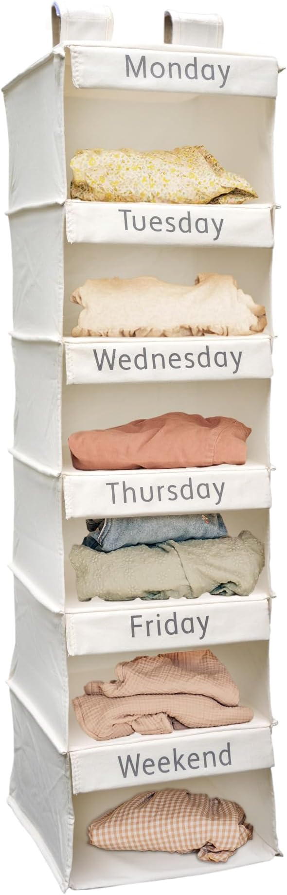 Super Heavy Duty Kids Closet Organizers and Storage | Linen Weekly Clothes Organizer for Kids with 6 Shelves | Hanging Clothes Organizer | Kids Clothes Rack w/Hook & Loop