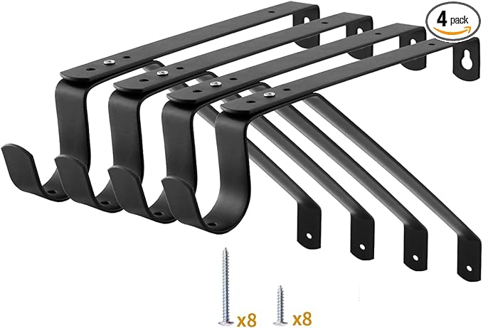 Yarssihha 4 Pack Adjustable Closet Rod Bracket, Wall Mounted Closet Shelf Bracket, Black Closet Rod Support Bracket with Screws