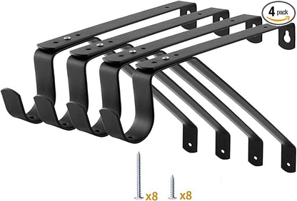 Yarssihha 4 Pack Adjustable Closet Rod Bracket, Wall Mounted Closet Shelf Bracket, Black Closet Rod Support Bracket with Screws