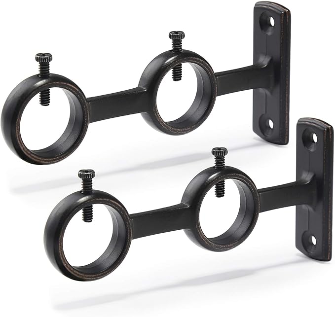 Goowin Double Curtain Rod Holder, 2 pcs Brackets Hooks for Living Room Bedroom Drapery Rods (Black)