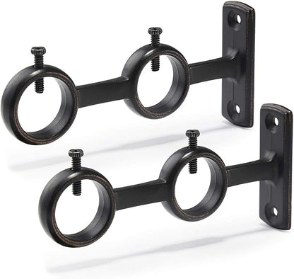 Goowin Double Curtain Rod Holder, 2 pcs Brackets Hooks for Living Room Bedroom Drapery Rods (Black)