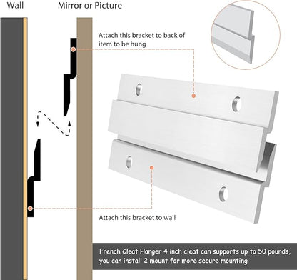 French Cleat Picture Hanger, Aluminum Z Hanger Interlocking Wall Mounting Bracket Hardware Kit Z Clips for Hanging Wall Painting, Mirrors, Panels, Artwork, Cabinet, Whiteboard (4inch-5Pairs)
