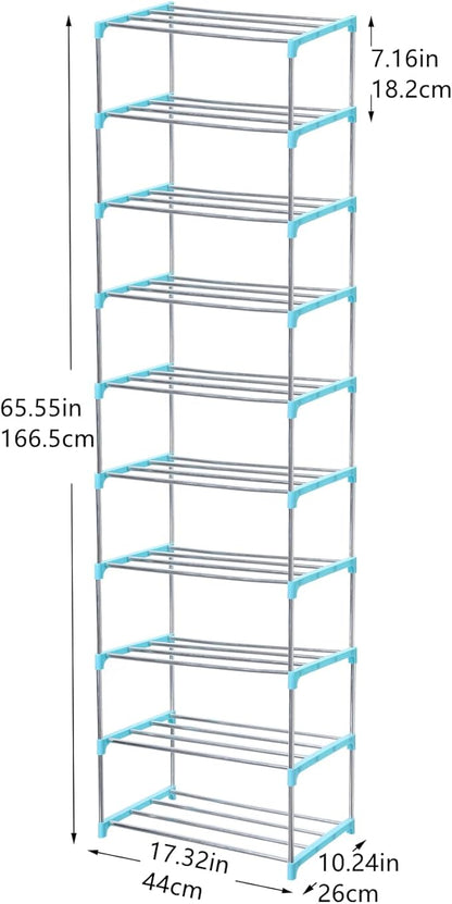 Stackable Small Shoe Rack, Entryway, Hallway and Closet Space Saving Storage and Organization (10-Tier, Blue)
