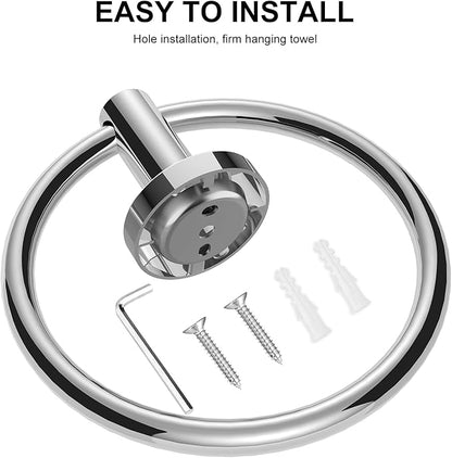 SetSail Towel Holder for Bathroom Wall Screw-in 3 Packs Towel Ring Stainless Steel Heavy Duty Hand Towel Hanger for Bathroom, Mirror Silver