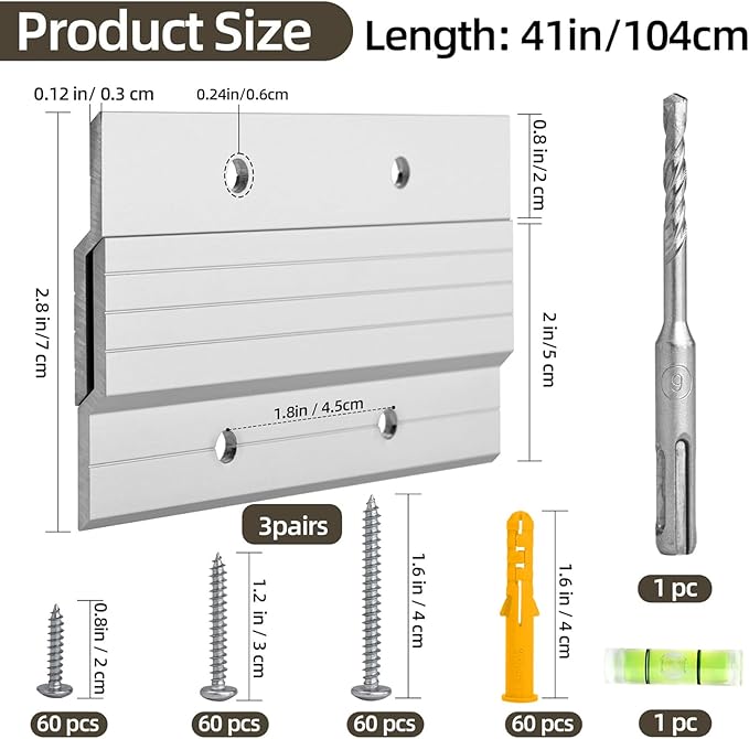 French Cleat Hanger Heavy Duty 41" (3 Pairs) , French Cleats Hanging Kit with Hardware - Bear 600lbs, Metal Z Bar Clips Brackets for Wall Mounting Picture Frame Mirror Headboard Cabinet Whiteboards