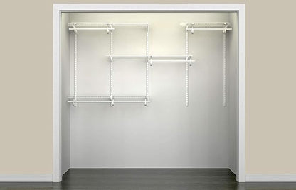ClosetMaid ShelfTrack Wire Closet Organizer System, Adjustable from 5 to 8 Ft., with Shelves, Clothes Rods, Hardware, Durable Steel, White
