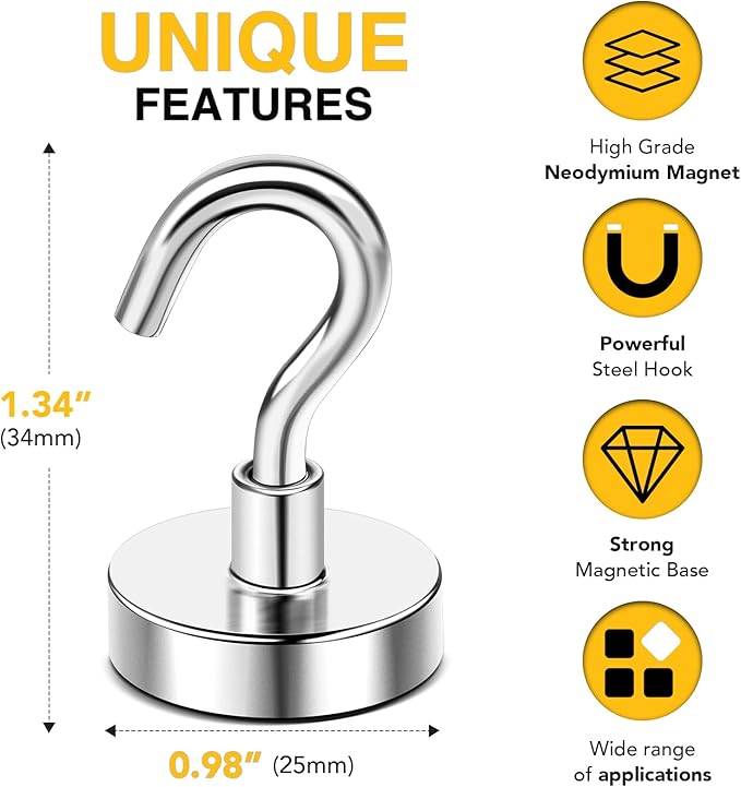 DIYMAG Magnetic Hooks, 85 LB Heavy Duty Strong Magnet with Hook, Rare Earth Neodymium Magnets for Hanging, Magnetics Hanger for Curtain, Home, Kitchen, Workplace, 20 Packs