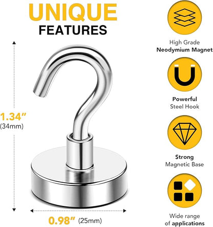 DIYMAG Magnetic Hooks, 85 LB Heavy Duty Strong Magnet with Hook, Rare Earth Neodymium Magnets for Hanging, Magnetics Hanger for Curtain, Home, Kitchen, Workplace, 20 Packs