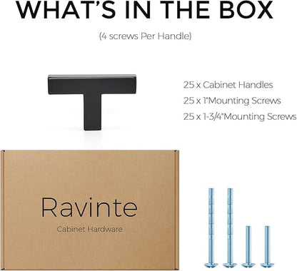 Ravinte 25 Pack Solid Single Hole Slim Square Bar Drawer Handles Kitchen Cabinet Handles Black Drawer Pulls Kitchen Cabinet Hardware Kitchen Handles Matte Black Cabinet Pulls