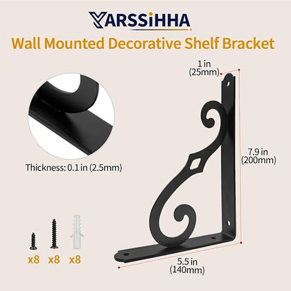 Yarssihha 8 Inch Decorative Shelf Brackets, 4 Pack Wall Mounted Metal Shelving Brackets, Heavy Duty Shelf Supports, Rustic L Shape Brackets for Floating Shelves DIY Home Kitchen, with Screws