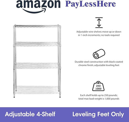 PayLessHere | 4-Tier Wire Shelf | 36"x14"x54" | Chrome | Adjustable Racks | Heavy-Duty Storage Shelves, Holds Upto 1000 lbs | Rust-Resistant, No-Tool Assembly | for Home, Garage Shelving