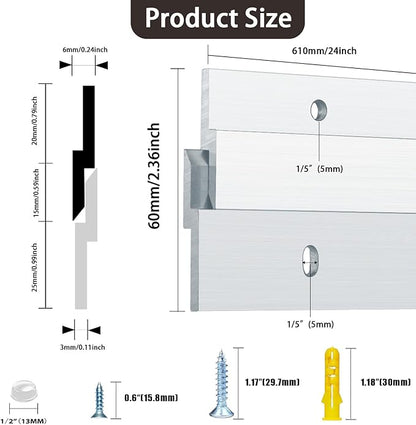 French Cleat Heavy Duty, Aluminum French Cleat, Headboard Wall Mounting Brackets with Screws, Heavy Mirror Mounting Hardware (24 Inch-1 Pair, Support 160 lbs)