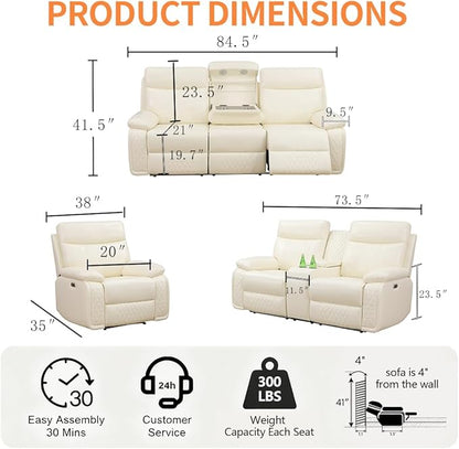 Power Recliner Loveseat Recliner Sofa, Living Room Furniture Sets with LED, Soft Leather Reclining Loveseat with Cup Holders,Hidden Storage,Double Seat Recliner Couch for Living Room,Office