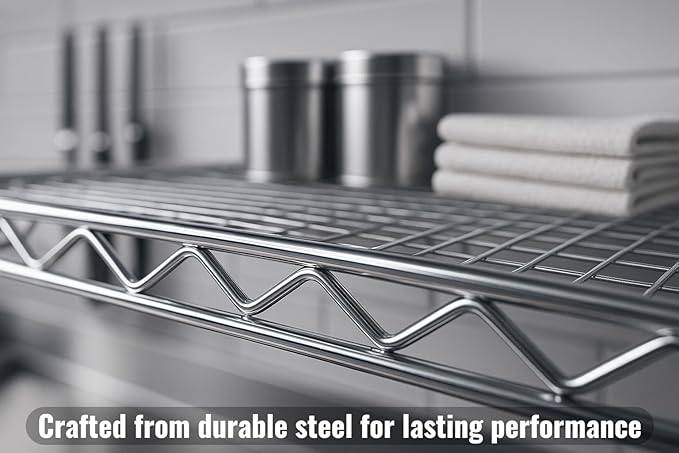 21" x 48" Chrome Wall-Mounted Wire Shelf with Epoxy Coating, Heavy-Duty Steel Storage Rack, NSF Certified, Easy Installation, Open Wire Design for Kitchen, Garage, or Utility Storage