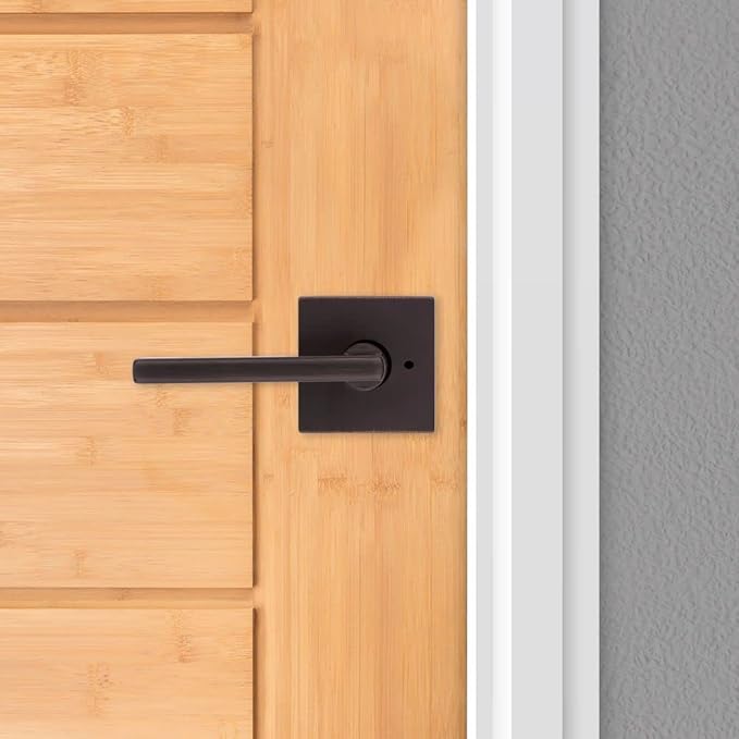 Kwikset Halifax Interior Privacy Door Handle with Lock, Door Lever For Bathroom and Bedroom, Venetian Bronze Reversible Keyless Push Button Lock Door Lever, with Microban Protection, Square Rose