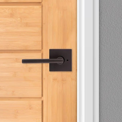 Kwikset Halifax Interior Privacy Door Handle with Lock, Door Lever For Bathroom and Bedroom, Venetian Bronze Reversible Keyless Push Button Lock Door Lever, with Microban Protection, Square Rose