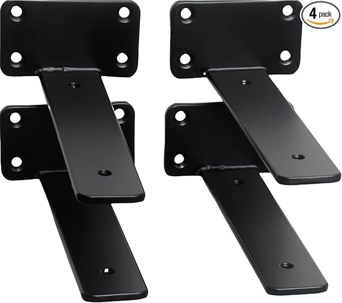 4 Pack - 7 inch Black Hidden L Shelf Bracket (1/5 Inch Thicked) Iron Floating Shelf Brackets Rustic Industrial Metal Brackets for Shelf Support