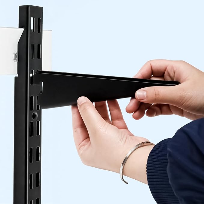 10 Pack Adjustable Shelf Brackets 7 Inch, Heavy Duty Wire Shelving Brackets for Double Track System (Black)